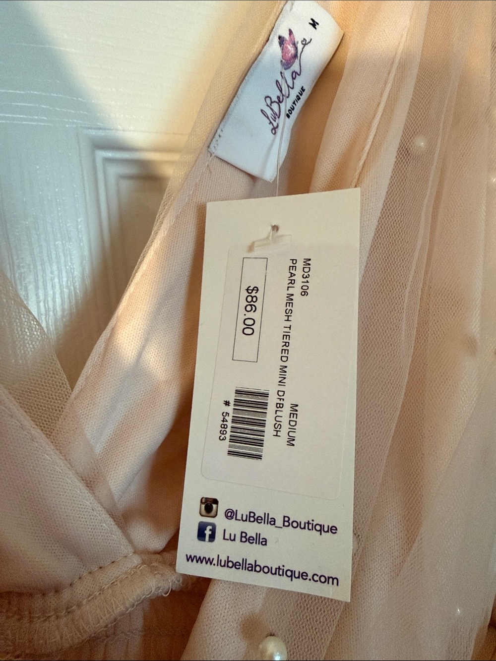Peach Tulle Party Dress with Pearl Accents - Picture 2 of 6